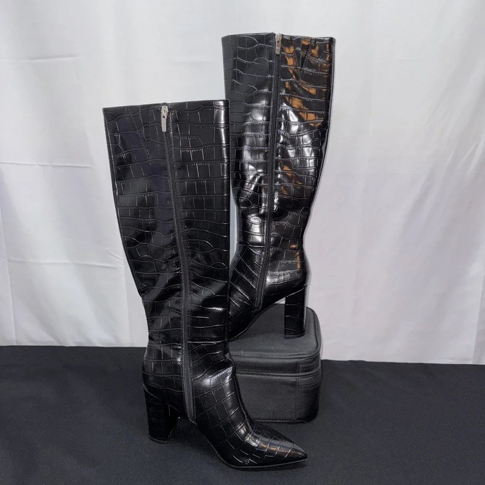 Marc Fisher Boots  Black Tall LTD‎ Giancarlo 2 Crocodile Women's sz 8.5